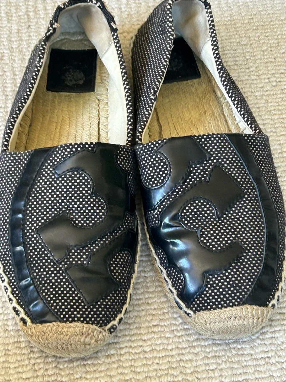 Tory Burch Black Patterned Espadrille Slip-Ons